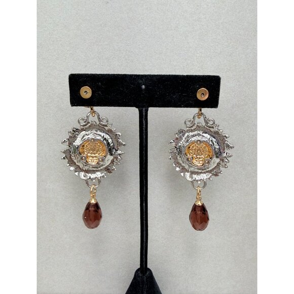 ZARA Sunflower Rhinestone Drop Earrings Burgundy Crystal NWOT - Picture 4 of 7